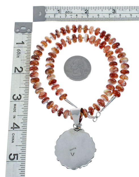 Native American Oyster Shell Sterling Silver Navajo Bead Necklace Set JX130645